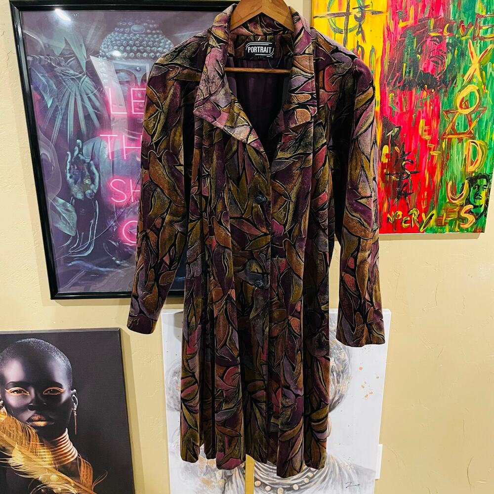 90s Portrait Vintage Velvet Duster Abstract Tapestry Grunge Opera Jacket Size L